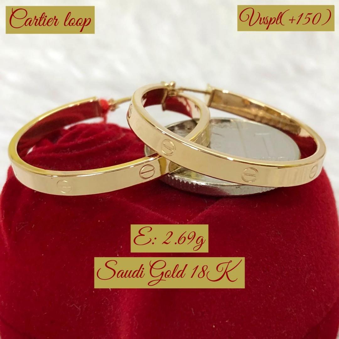 18k Saudi Gold Earrings Cartier Loops Assorted Size Women s Fashion Jewelry Organizers Earrings on Carousell
