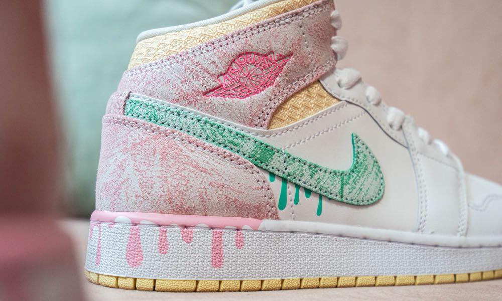 🎨💧🍓   [FULL SIZES] Air Jordan 1 Mid Paint Drip Strawberry Ice Cream GS  Sizes DD1666-100