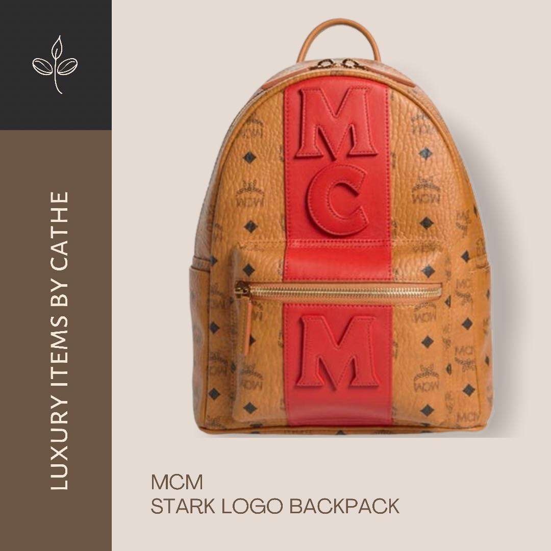mcm backpack with red stripe