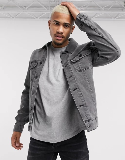 Mens gray denim jacket deals