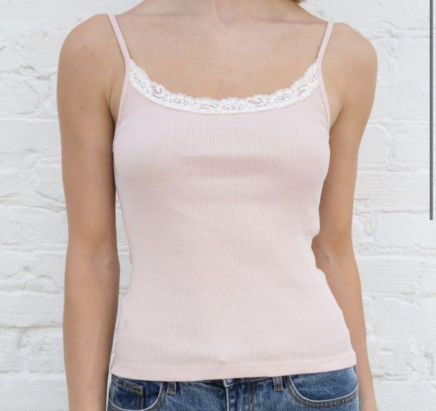 Brandy Melville, Tops, Brandy Melville White Ribbed Lace Trim Tank Top