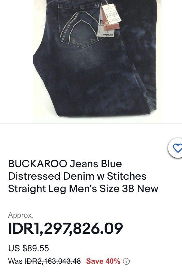 BUCKAROO Jeans Blue Distressed Denim w Stitches Straight Leg Men