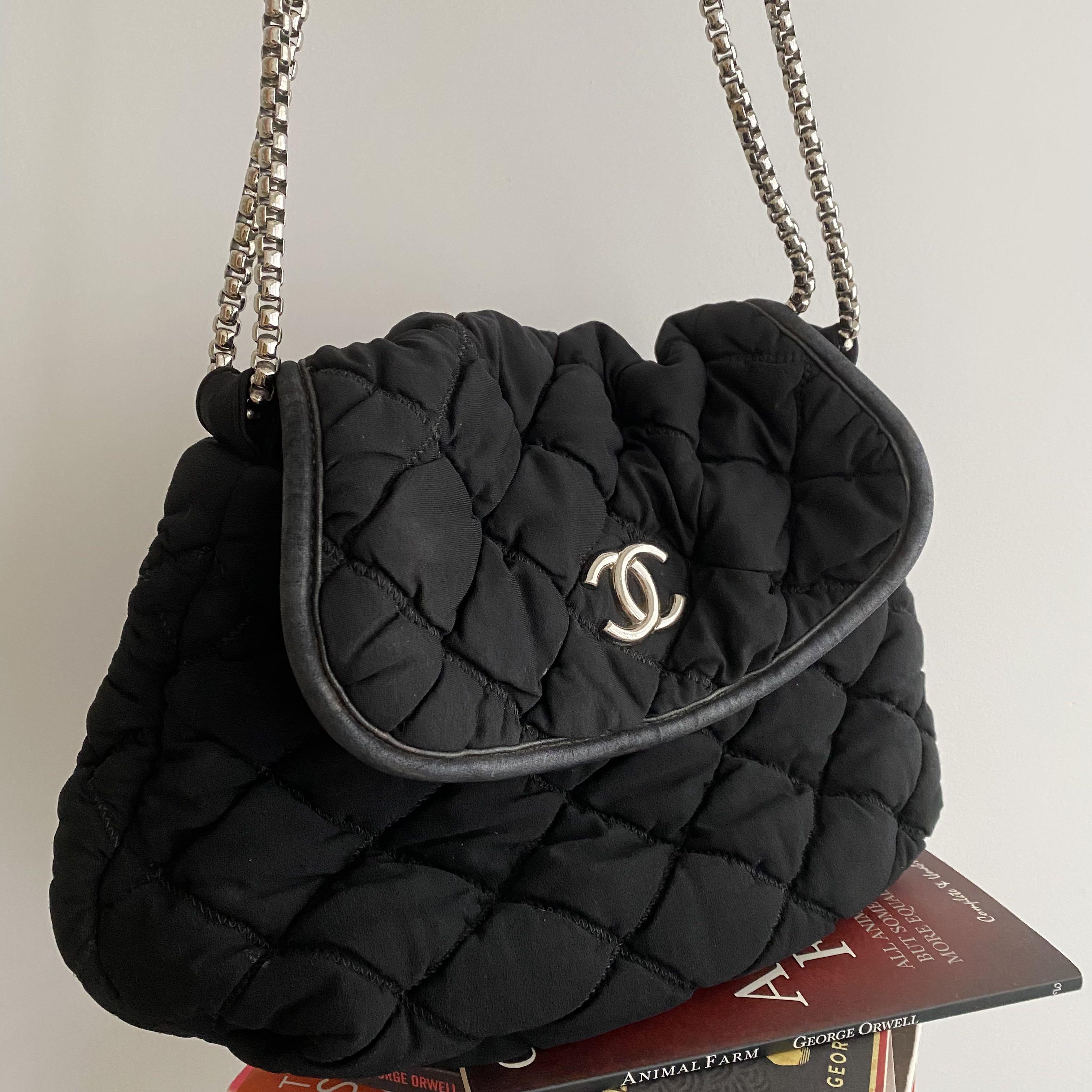 Chanel Black Quilted Bubble Jersey Shoulder Bag