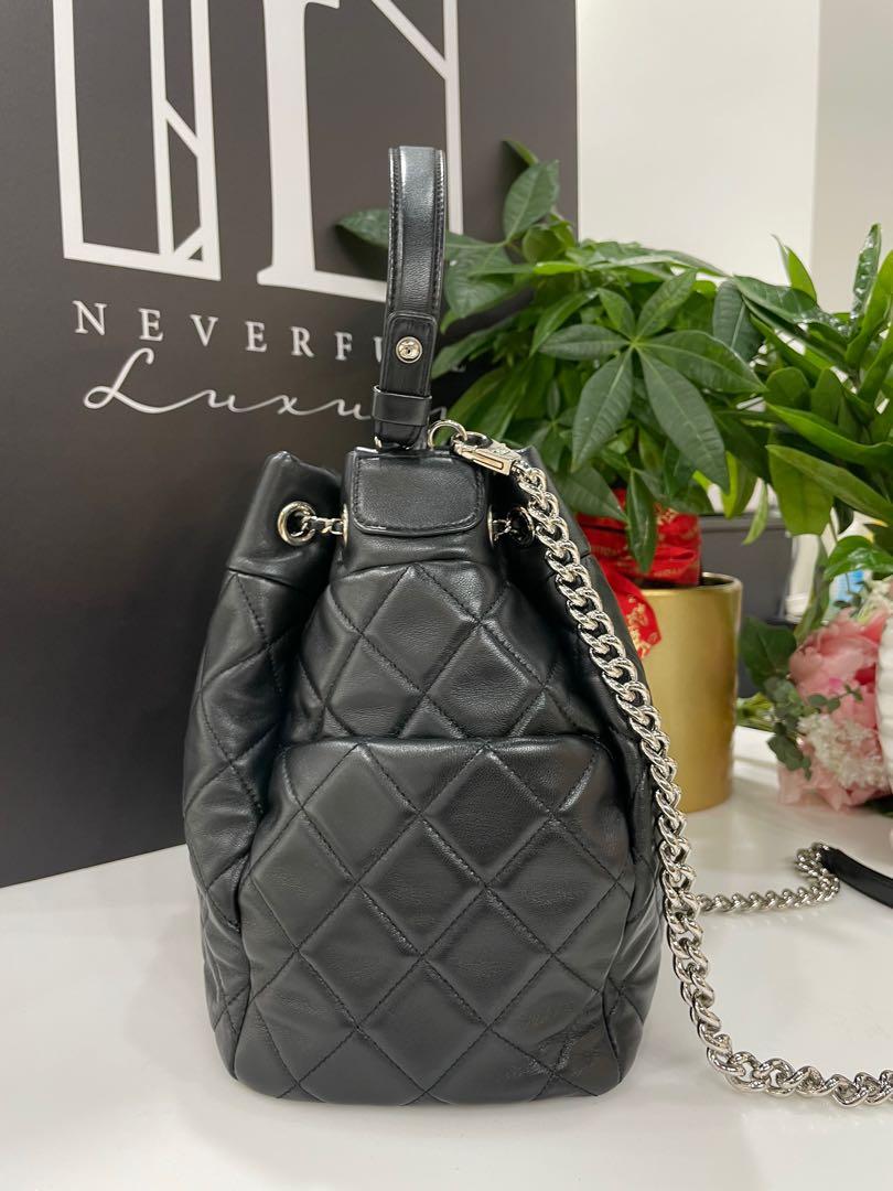 Chanel Bucket Drawstring Black Lambskin Bag, Luxury, Bags