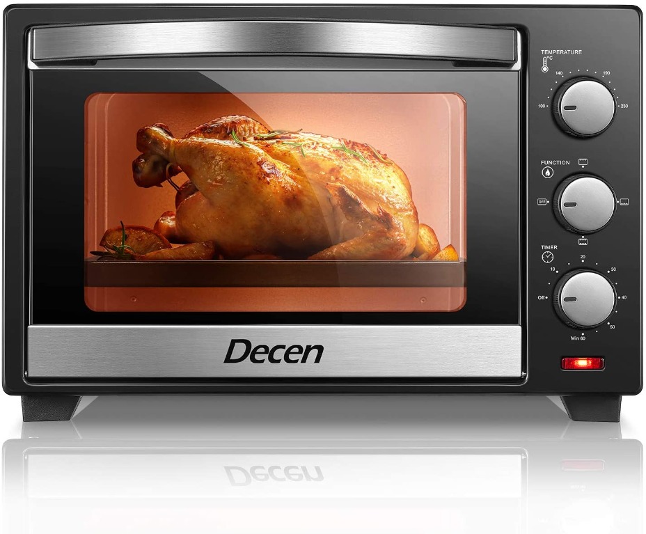 3 Baking Functions Toaster Oven with 60 Mins Timer and Double Glass Door Decen 25 Liters Mini Oven Powerful 1600W Electric Oven and Grill Easy to Clean 100-230℃ 