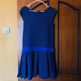 Dress Biru Polkadot Hitam