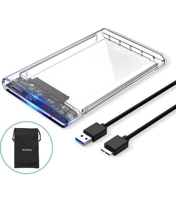 Eluteng Ssd External Hard Drive Enclosure 2 5 Inch Sata To Usb3 0 Uasp Clear Portable Hard Drive Case Max 2t Hdd Tool Free Transparent Compatible For Windows Computers Tech Parts Accessories Cables