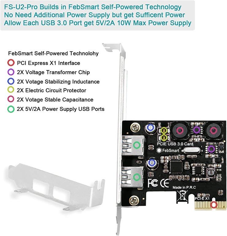Febsmart 2 Ports Usb 3 0 Super Fast 5gbps Pci Express Pcie Expansion Card For Windows Server Xp 7 Vista 8 8 1 10 Pcs Build In Self Powered Technology No Need Additional Power Supply Fs U2 Pro Computers Tech Parts Accessories Other Accessories