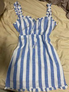 Forever 21 Blue Striped Ruffle trim mini dress