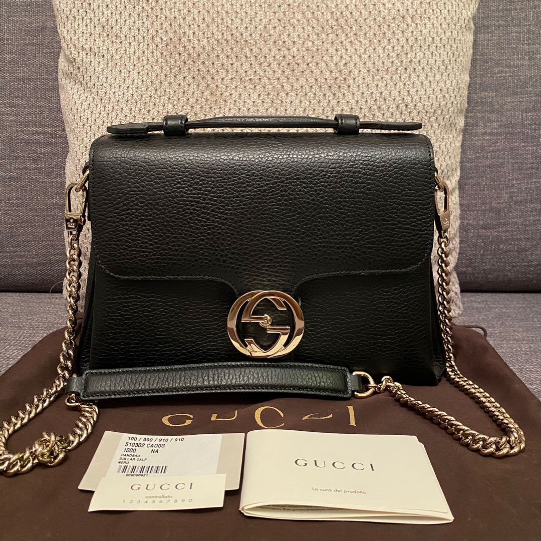 Authentic Gucci handbag,Crystal GG/Dollar Calf Beige EbonyT.Moro