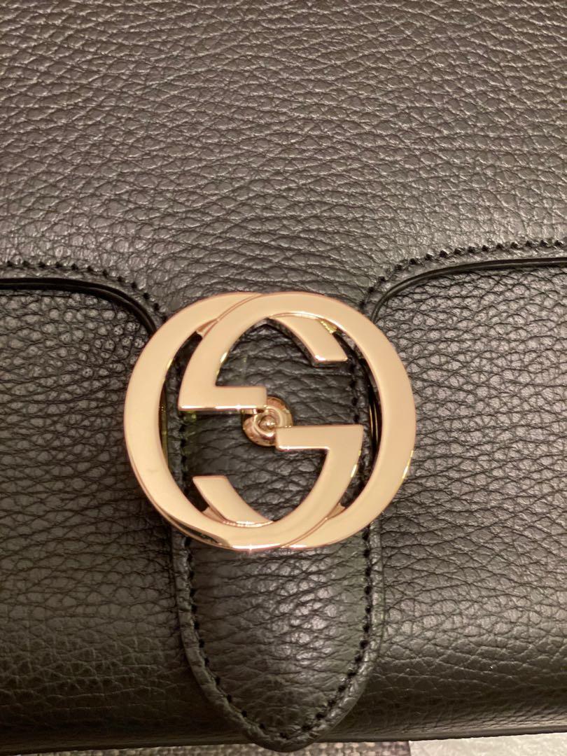 Gucci Dollar Calf Nero Black Leather Handbag with Interlocking G