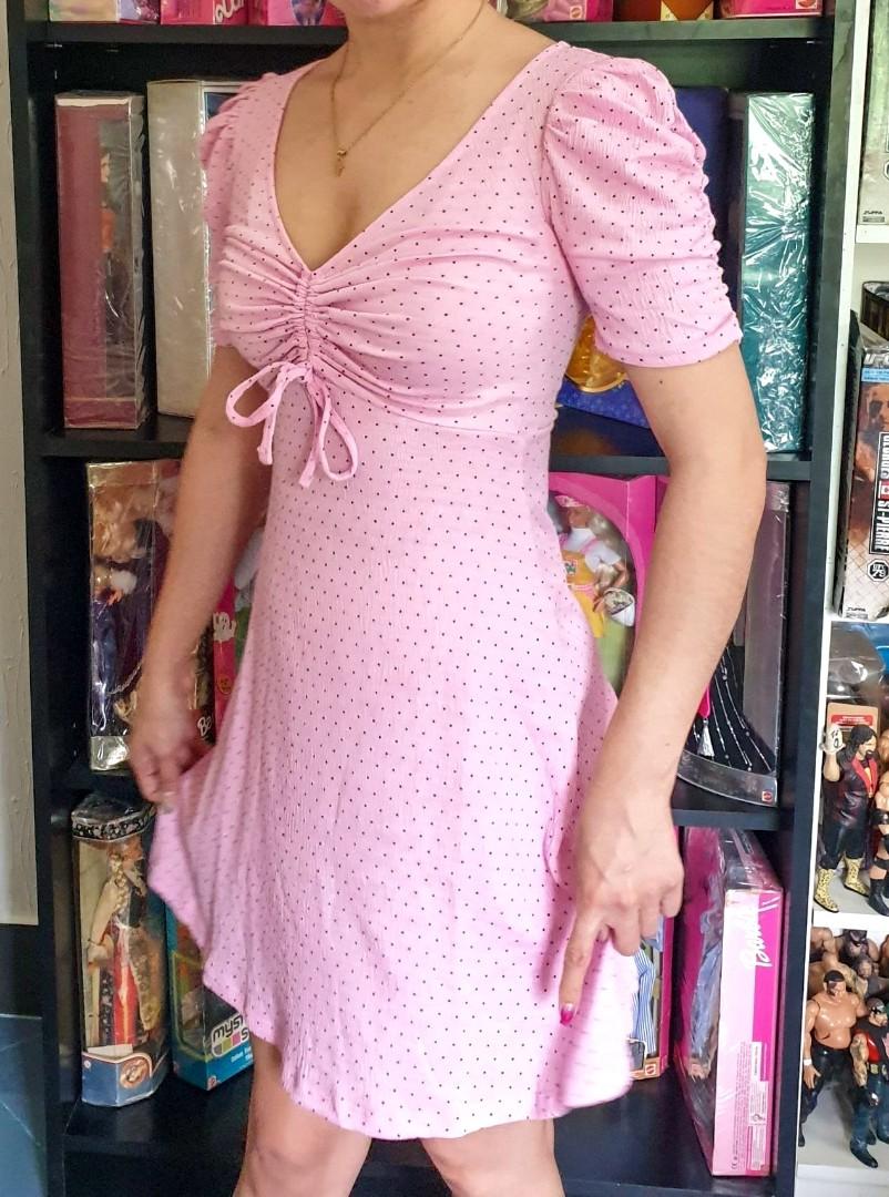H&M pink polka-dot ruched /gathered mini dress, Women's Fashion, Dresses &  Sets, Dresses on Carousell