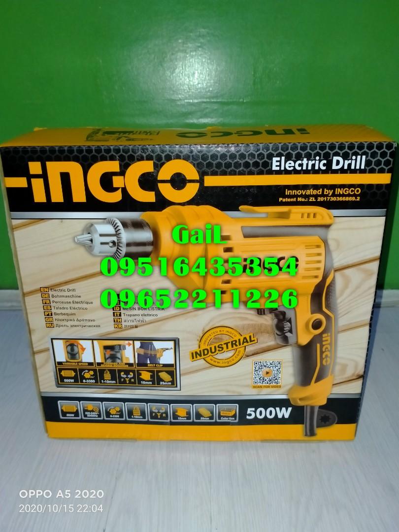 INGCO 500W, 10mm Electric Drill (Category: Construction Tools & Equipment) located in Caloocan City. Submitted by abieghail (Listing ID 1099909768, Image 1). Description: INGCO ED50028 Variable Speed Electric Drill / Hand Drill Price : ₱1,699 - Variable Speed - Forward/Reverse Switch Model: ED50028 Voltage: 220-240V~50/60Hz Input power: 500W No-Load Speed: 0-3300rpm Chuck Capacity: 1.0-10mm - Manual and warranty card provided Meet-up @Nearby area