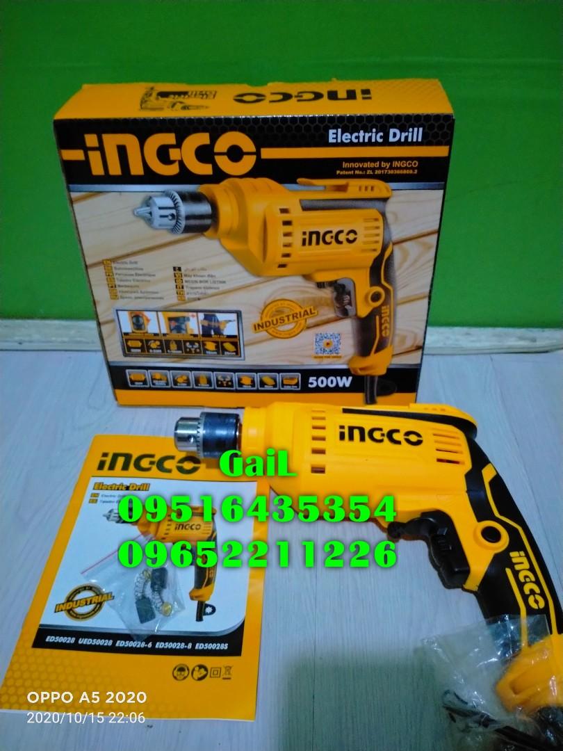 INGCO 500W, 10mm Electric Drill (Category: Construction Tools & Equipment) located in Caloocan City. Submitted by abieghail (Listing ID 1099909768, Image 3). Description: INGCO ED50028 Variable Speed Electric Drill / Hand Drill Price : ₱1,699 - Variable Speed - Forward/Reverse Switch Model: ED50028 Voltage: 220-240V~50/60Hz Input power: 500W No-Load Speed: 0-3300rpm Chuck Capacity: 1.0-10mm - Manual and warranty card provided Meet-up @Nearby area