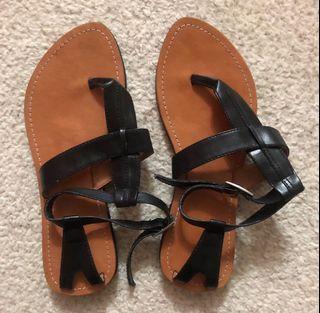 Leather Strap FLATS  6  BLACK