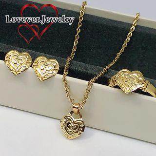 LOVEVER AUTHENTIC US 10K GOLD HANDMADE HEART JEWELRY SET (NECKLACE,RING AND EARRINGS SET )