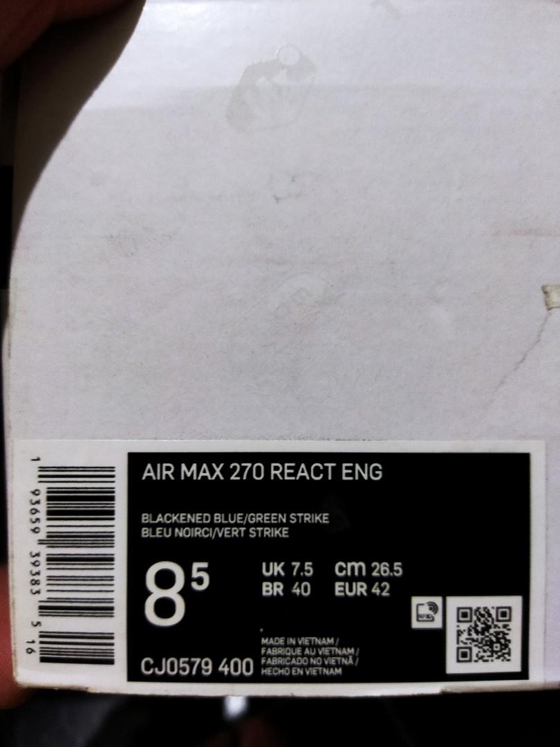 Nike Air Max 270 React ENG Blackened Blue/Green Strike - CJ0579