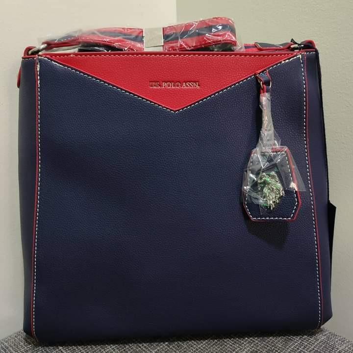 Orig US Polo Assn Envelope Stitch Tote Navy Red