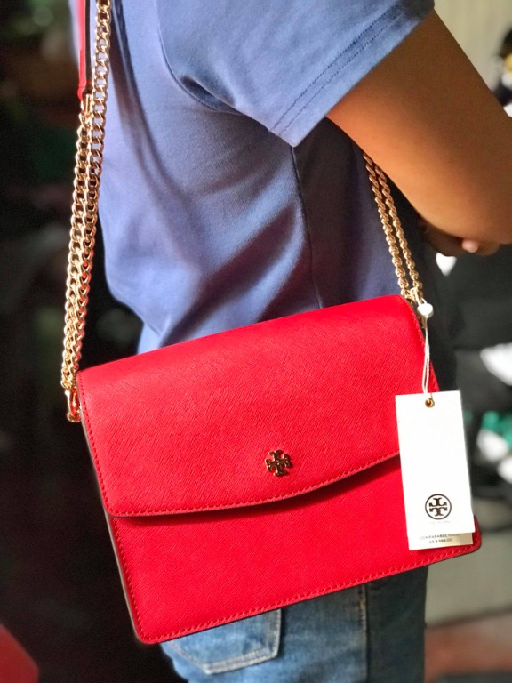 Tory+Burch+Emerson+Envelope+Adjustable+Shoulder+Bag+Red+Leather