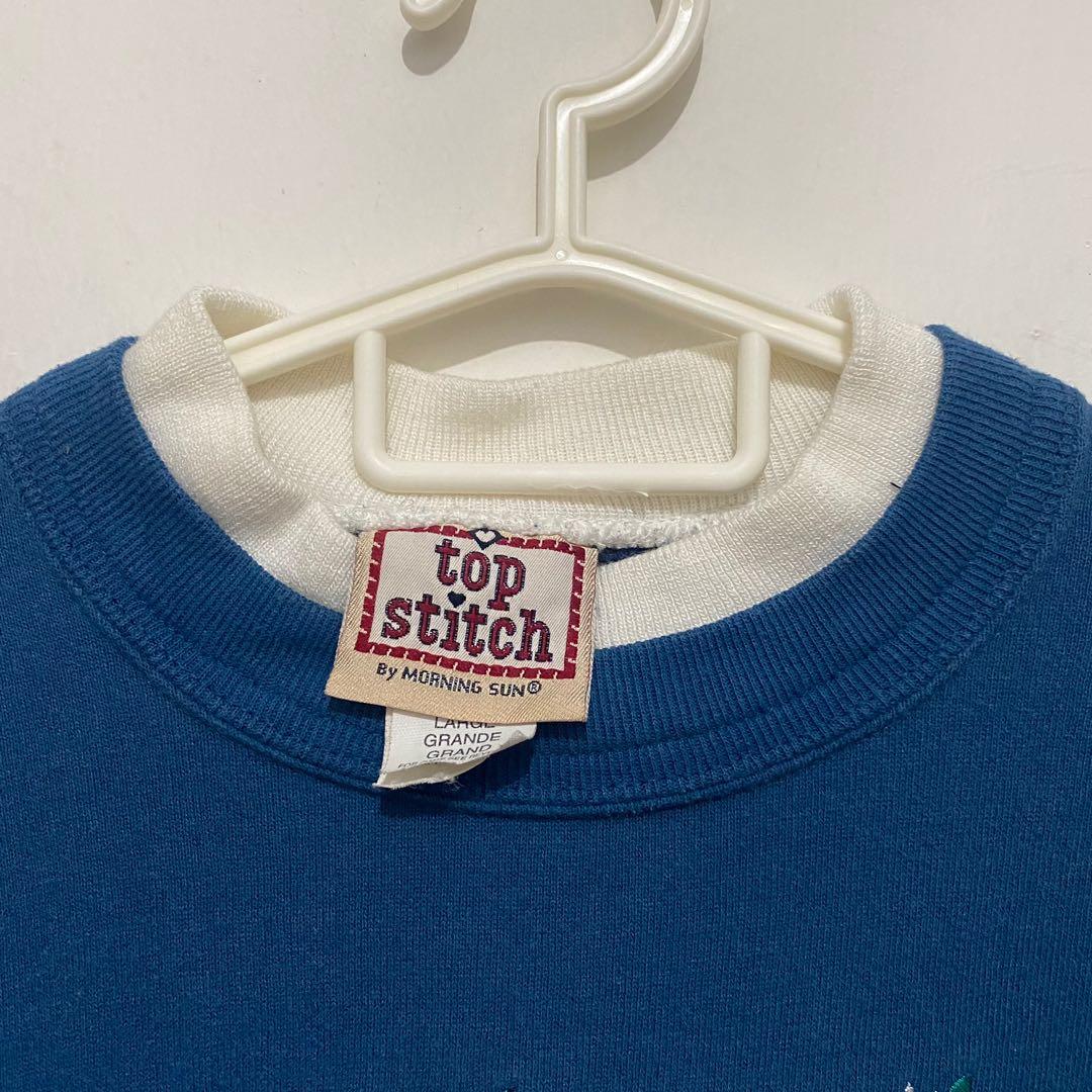 TOP STITCH by MORNING SUN made in USA embroidered sulam burung birds blue white sweatshirt