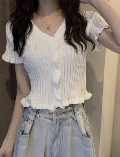 White Button Up Cardigan Knit Top