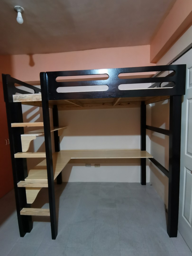 Wooden Loft Bed With Table, Furniture & Home Living, Furniture, Bed