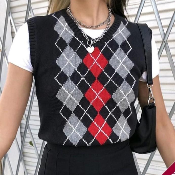 Red and shop black sweater vest