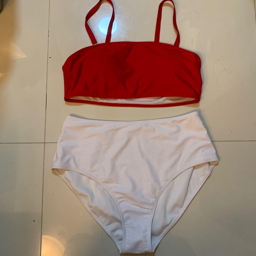 118. Red white high waisted bikini set Women s Fashion