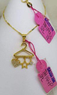 18k Saudi Gold Necklace Chain 18" + Hanger Star Heart