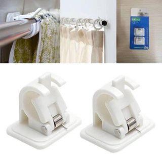 📺2Pcs High Quality Hanging Rod Clip Adhesive Wall Curtain Hanging Rod Clamp Hooks Shower Curtain Rod Fixed Clip Hanging Rack Hook