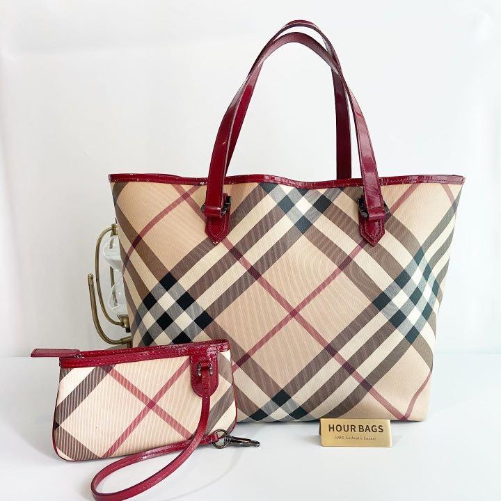 ?% Authentic BURBERRY Nova Check Medium Shopper Tote Red Patent Leather,  Luxury, Bags & Wallets on Carousell
