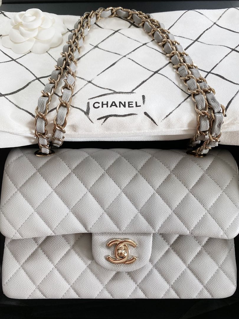 Chanel 21A Grey Caviar Quilted Medium Classic Flap LGHW