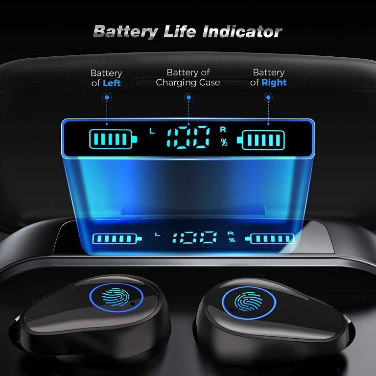 Arbily Wireless Headphones Bluetooth 5.0 Wireless Earphones with 110H Playtime LED Display Enhanced Bass IPX8 Waterproof Noise Canceling Wireless Earbuds with Touch Control for Driving Sport Work Audi...