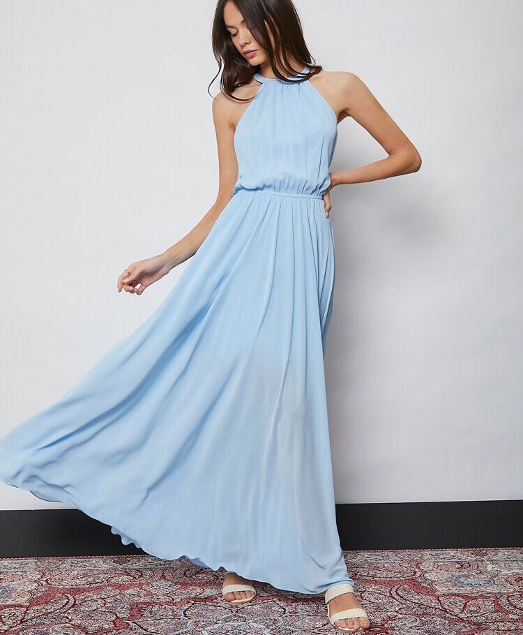 Baby Blue Maxi Dress Halter blue chiffon dress Pastel Blue