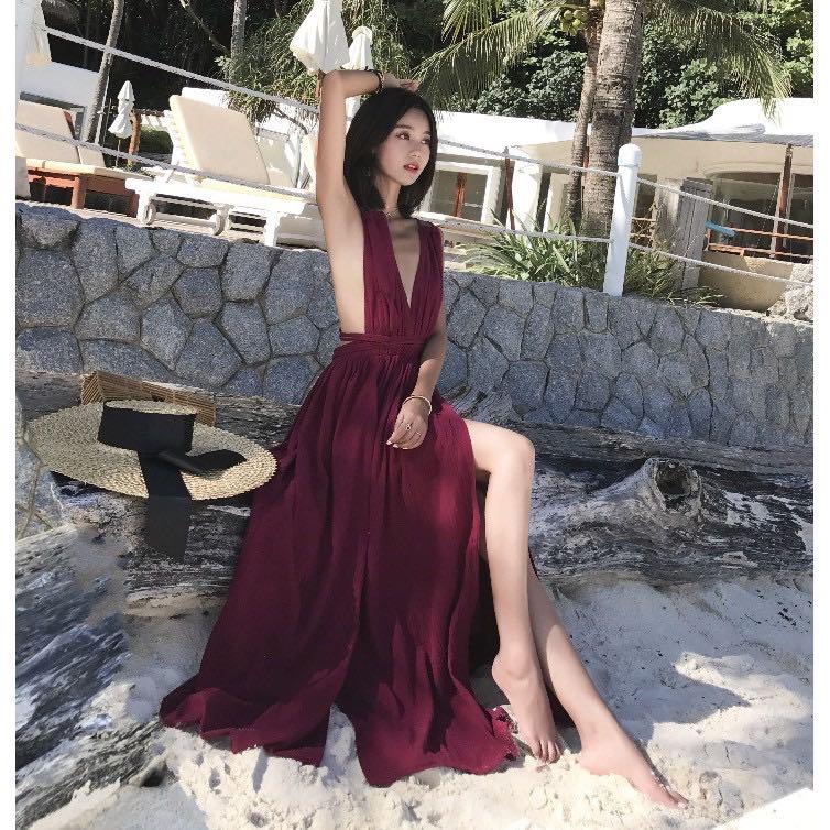 Maroon beach dress sales