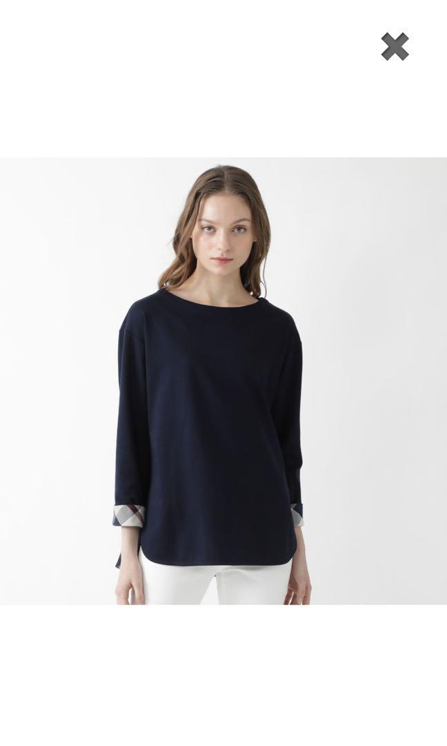navy and white long sleeve top