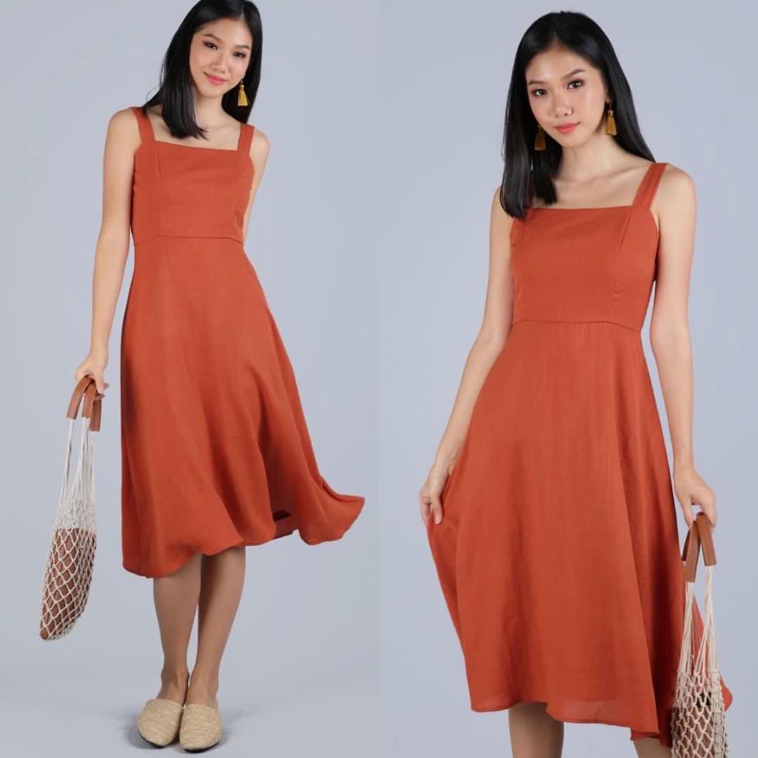 BNWT The Tinsel Rack Verina Midi Dress in Tangerine Women s Fashion Dresses Sets Dresses on Carousell
