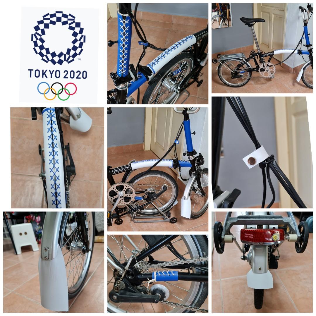 Brompton Frame Leather Protector (Category: Parts & Accessories) located in Singapore. Submitted by topspinner (Listing ID 1100046292, Image 1). Description: 2020 Tokyo Olympics colour Dress up your Brommie, Pikes, 360, Camp Royale and other similar bikes with White & Blue combination to feel the spirit of the Olympics. You have an option to purchase all blue or all white. Main items ($50): 1. main frame - $20 2. front frame - $12 3. stem - $15 4