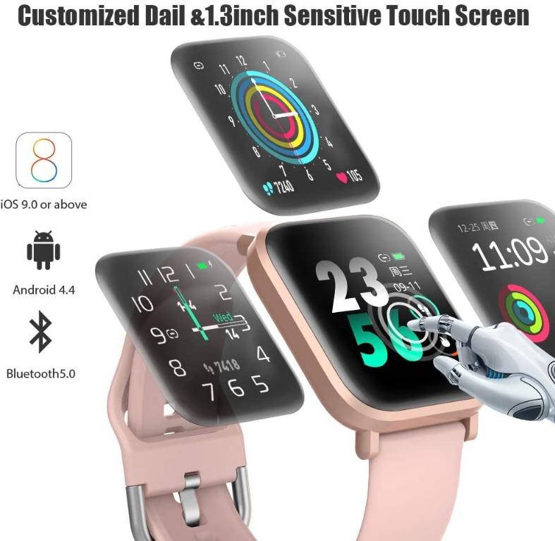 BYTTRON Smart Watch for Women with Heart Rate Monitor Bluetooth Smartwatch 1.3inch Touch Screen IP68 Waterproof fitness Tracker with 18 Sports Modes Pedometer 1 Button Notification for iOS Android Eve...