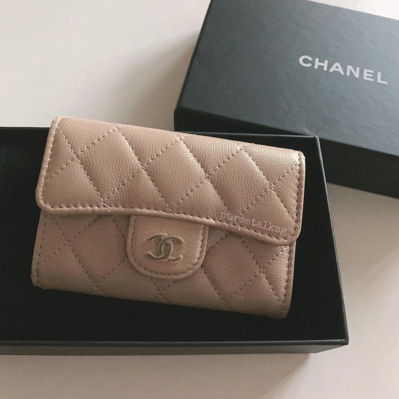 Chanel Zip Coin Purse 21S Iridescent Dark Beige Quilted Caviar with light  gold hardware