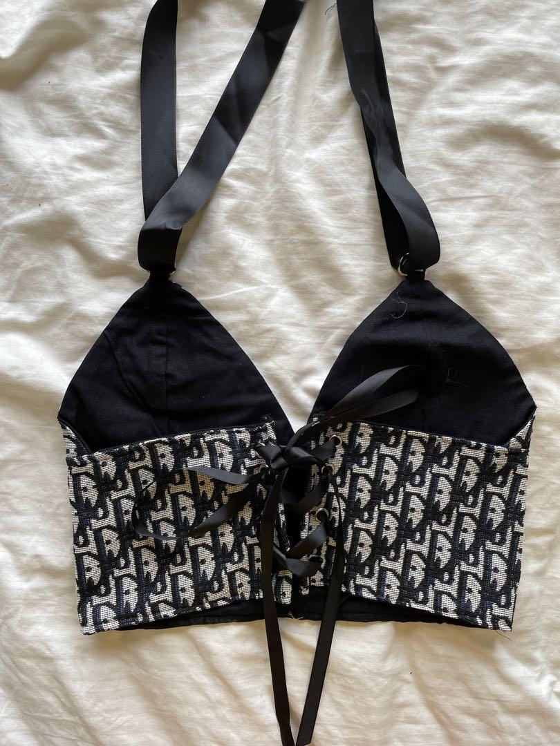 christian dior oblique monogram handmade halter neck bralette crop top