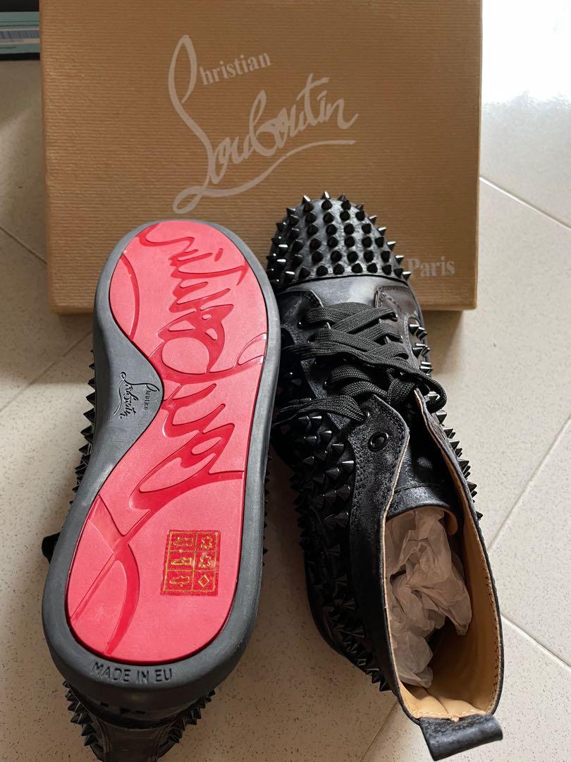 Christian Louboutin Black Fabric Spike Sock Sneakers Size 37