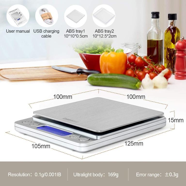 CHwares CHWARES Digital Kitchen Scales,USB Charging, 3Kg/0.1g Mini