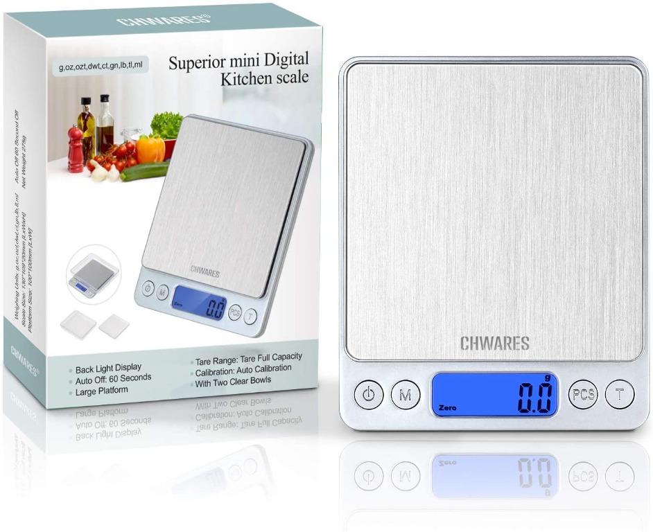 Chwares Digital Kitchen Scales,usb Charging, 3kg/0.1g Mini Food Scales,  Electric Cooking Scales, Waterproof Digital Scale Usb Rechargeable,lcd  Display