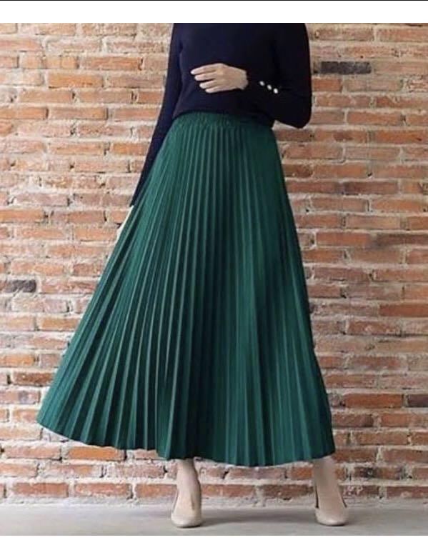 Emerald Green Pleated Skirt, Women's ...