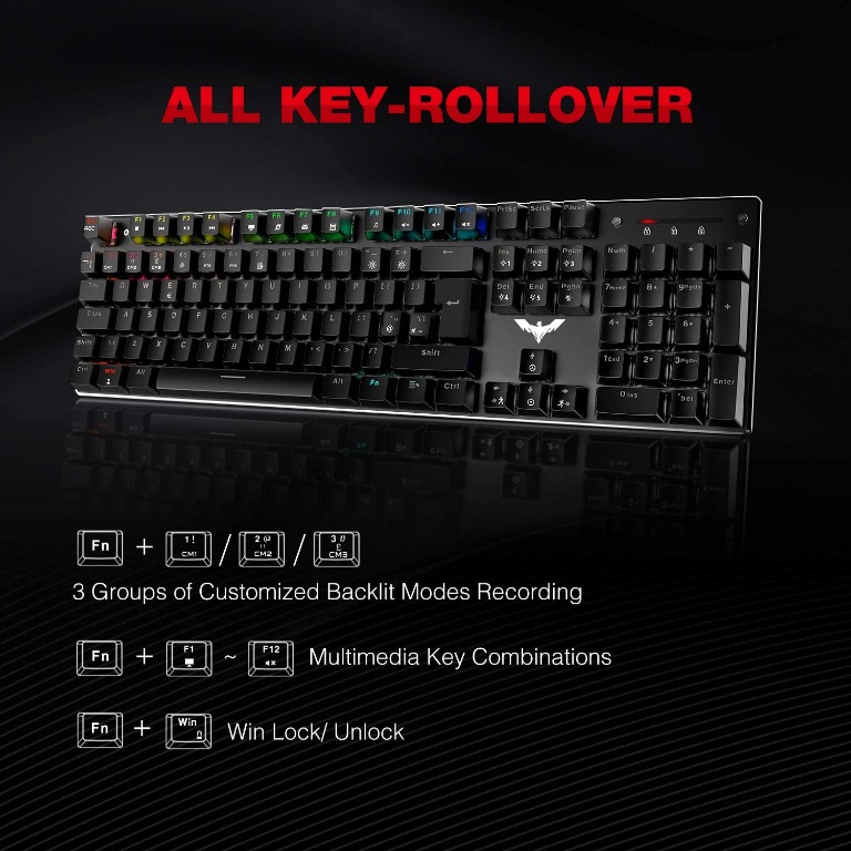 HAVIT Mechanical Gaming Keyboard 105 Keys UK Layout, Blue Switch