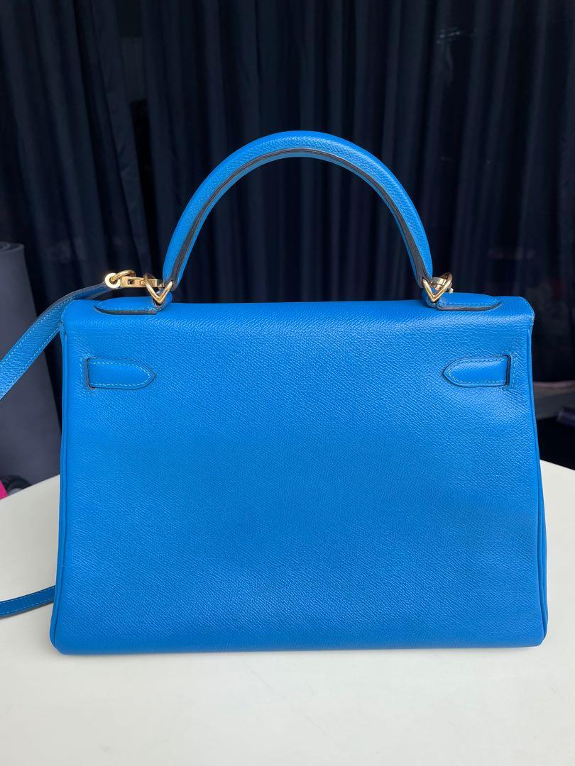 tas satchel Hermes Kelly 32 Blue Paradise GHW Bag #R Square Satchel