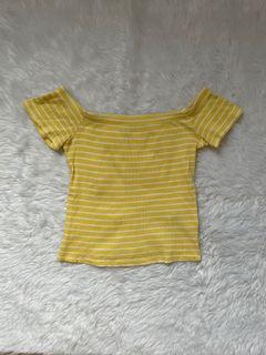 H&M off shoulder cropped yellow stripes top