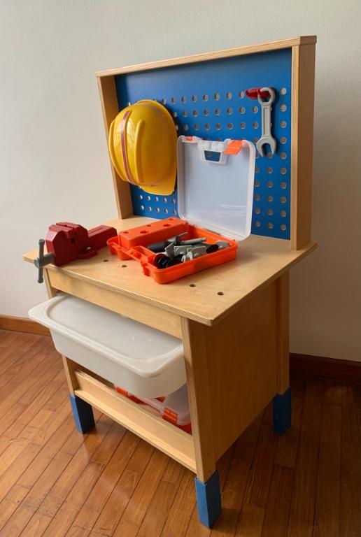 IKEA DUKTIG children work bench DUKTIG toy tool boxes white storage box helmet ALL IN ONE