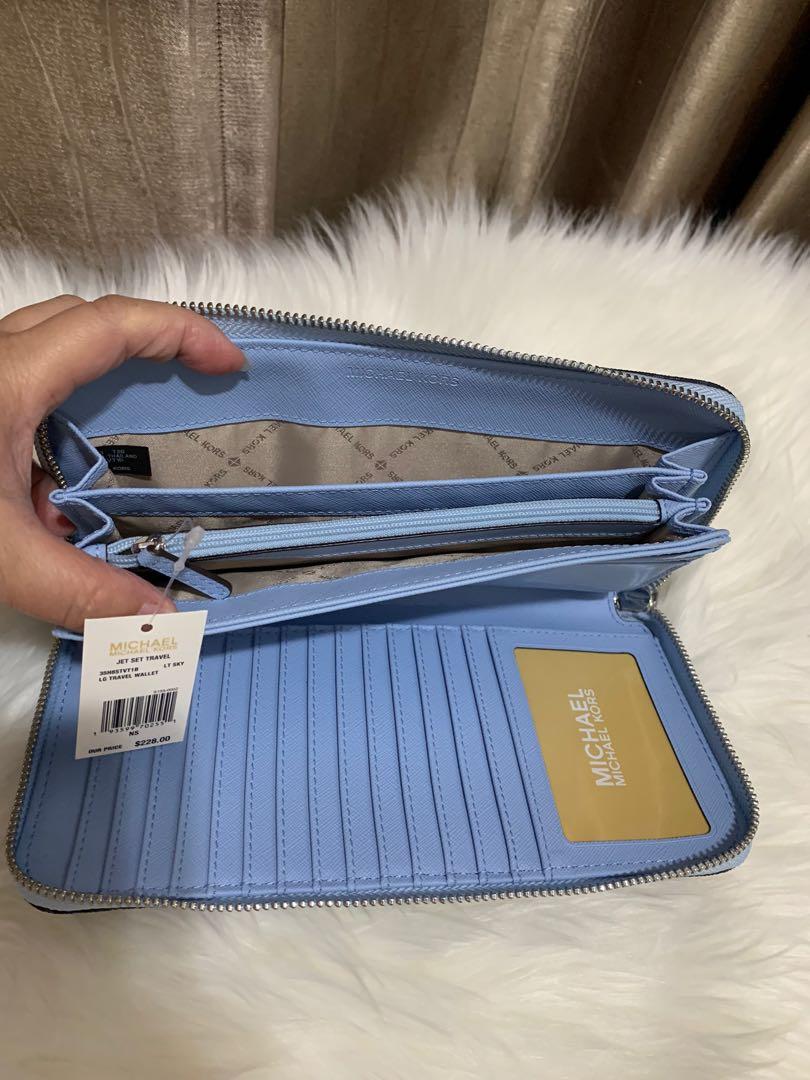 Michael Kors Jet Set Large Continental Wallet Wristlet Light Sky